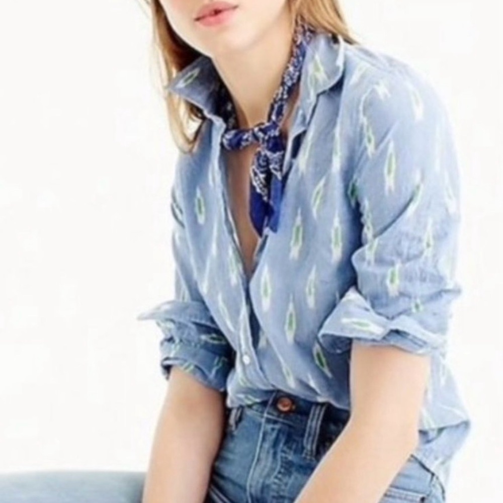 J. Crew Chambray Ikat print Perfect Shirt